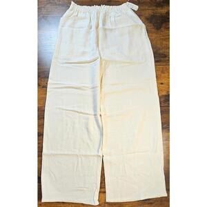 ZORAN Vintage Beige 100% Linen Chiffon Elastic Waist Wide-Leg Pants One Size NWT